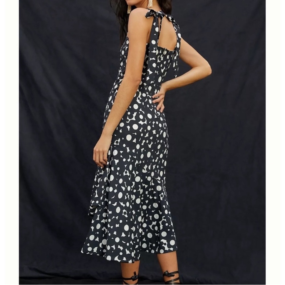 NWT Hutch Flounced Shoulder-Tie Midi Dress in Black and White